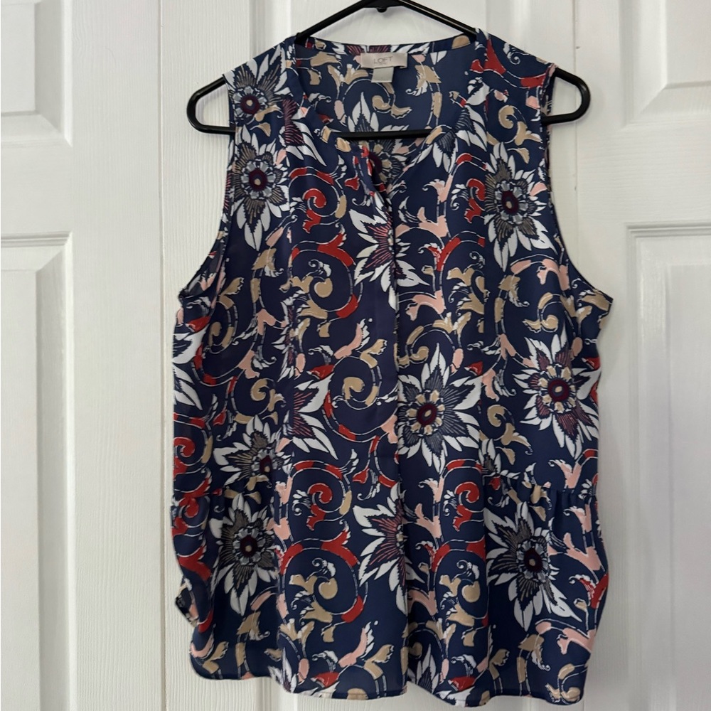 LOFT Blue and White Sleeveless Blouse Relaxed Fit